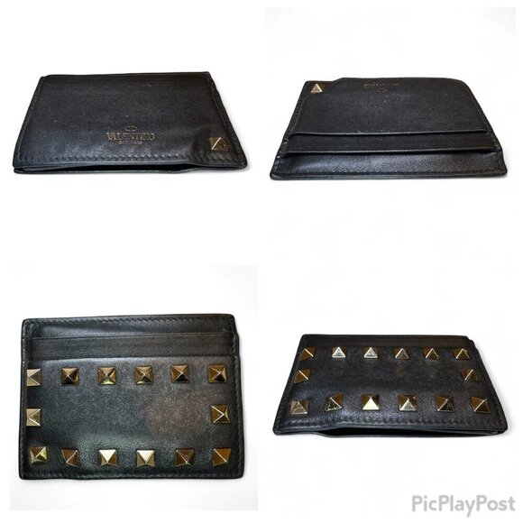 Valentino Garavani Black Rockstud Leather Card Holder Wallet w Extra Studs *USED - Picture 15 of 16